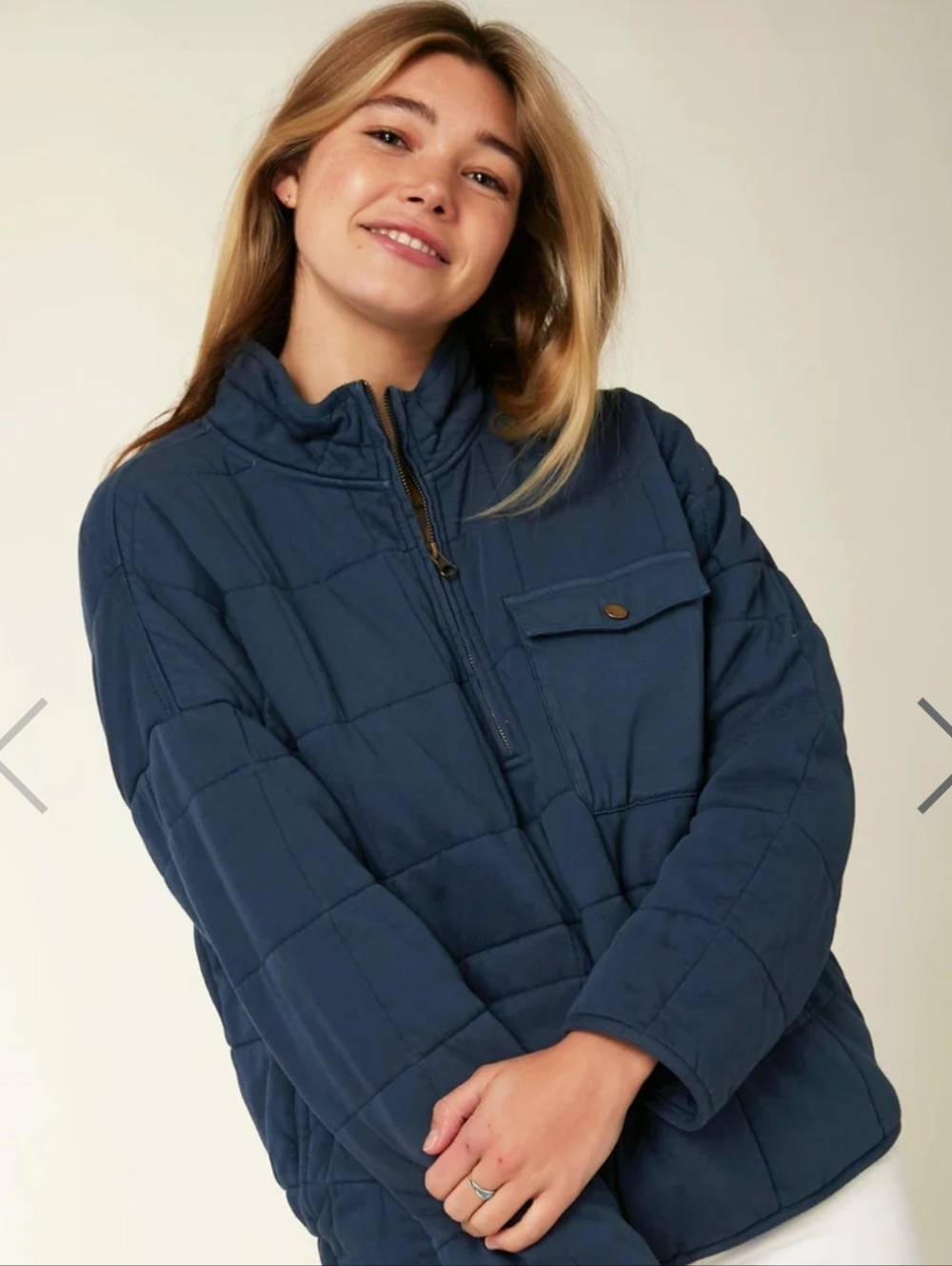O’Neill Mable Quilted Pullover Jacket Womens Small Blue Half Zip Layering Cozy